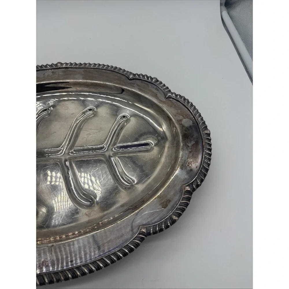 Large Heavy Antique Silver Plated  Meat Serving Platter Tree Design 16 X 11
